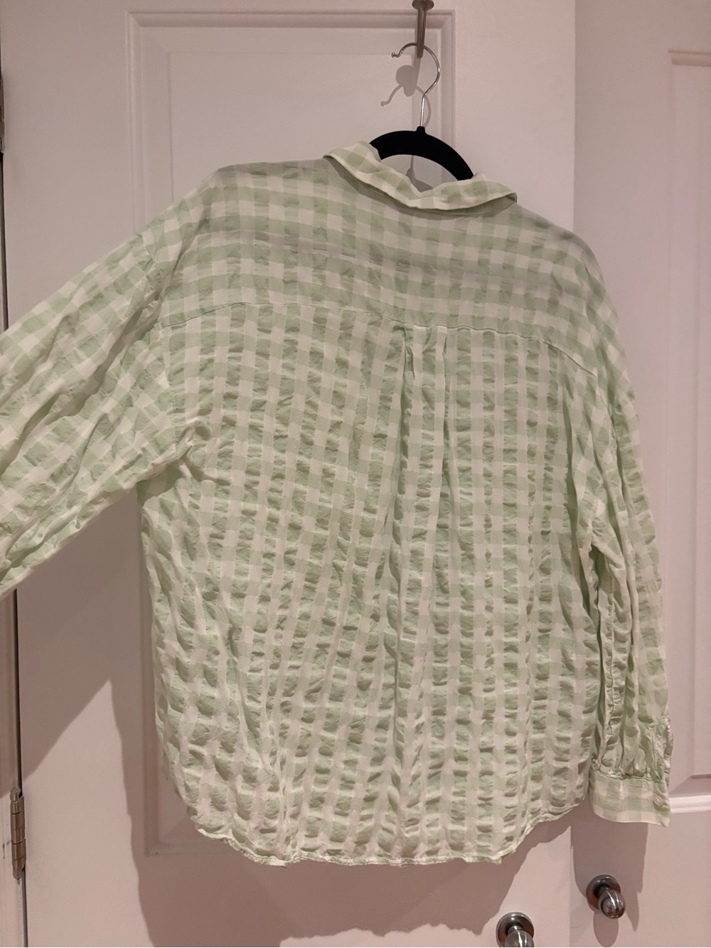 Zara Mint Green and White Gingham Button-Up Blouse - Picture 2 of 7